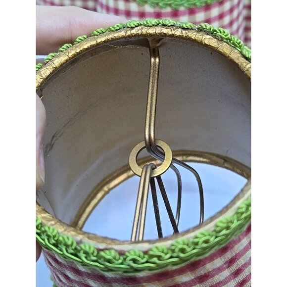 VTG 4 French Country Gingham Red/Green Clip-On Chandelier Lampshades Grannycore - Picture 6 of 15